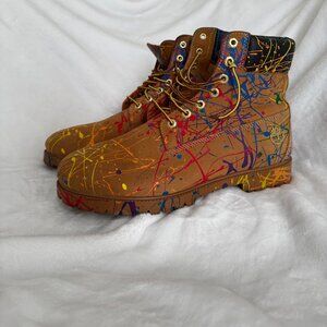 Timberland 6-Inch Heritage Wheat Paint Splatter Men's Size 13 Boots EUC
